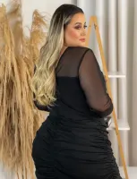 Vestido Curto Drapeado Tule Hot Pink Preto - Foto 5