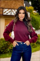 Blusa Tricot Revanche Manga Longa Vinho Bordô - Foto 2