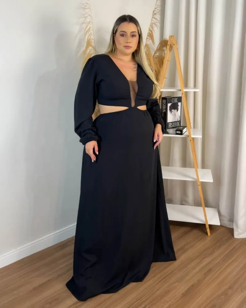 Vestido Longo Manga Longa Brumar Preto
