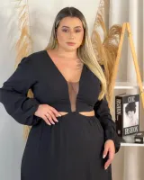 Vestido Longo Manga Longa Brumar Preto - Foto 3
