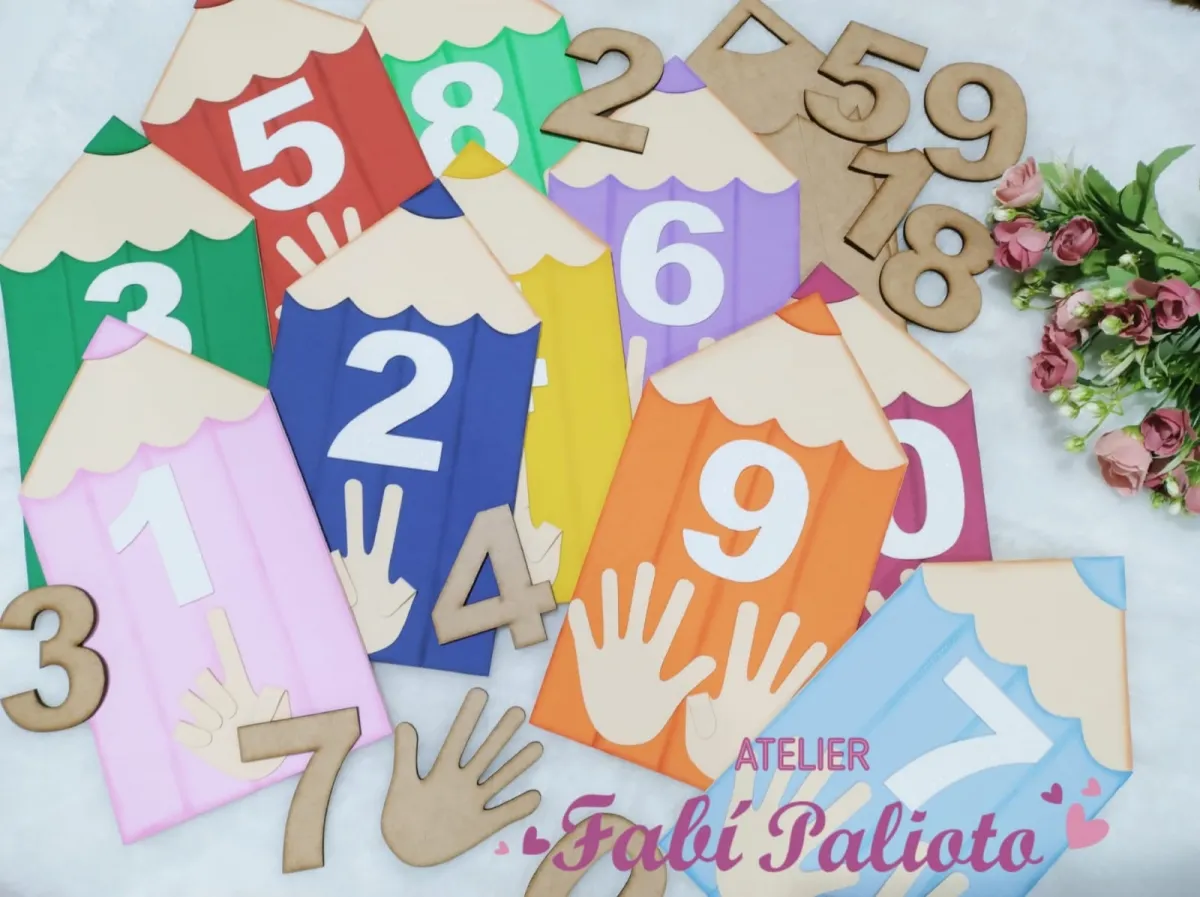 G1.691  Gabarito de Moldes em MDF  Lápis Números e Quantidades Imagem