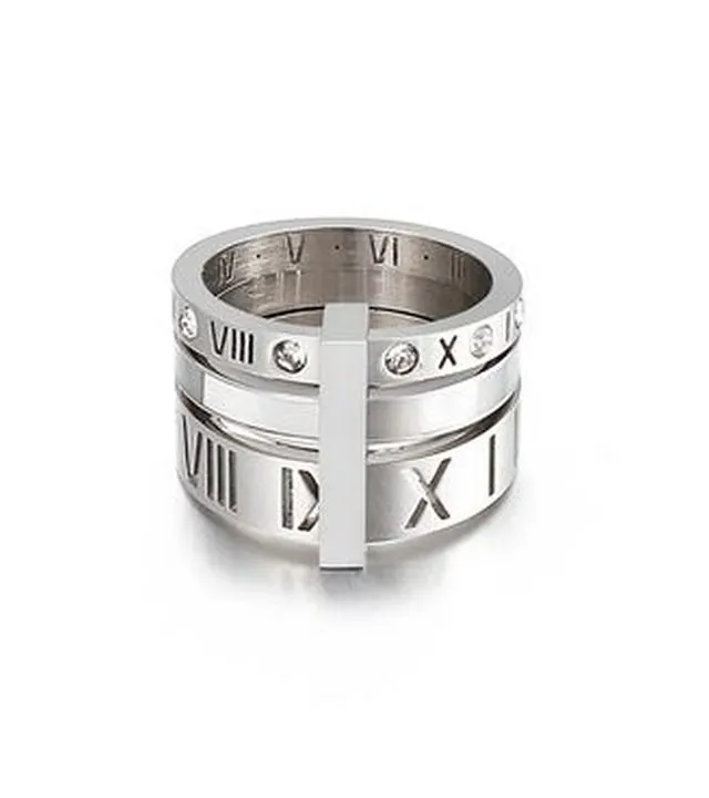 ANEL FEMININO DE LUXO, EM AÇO INOXIDÁVEL, BANHADO EM PRATA 925