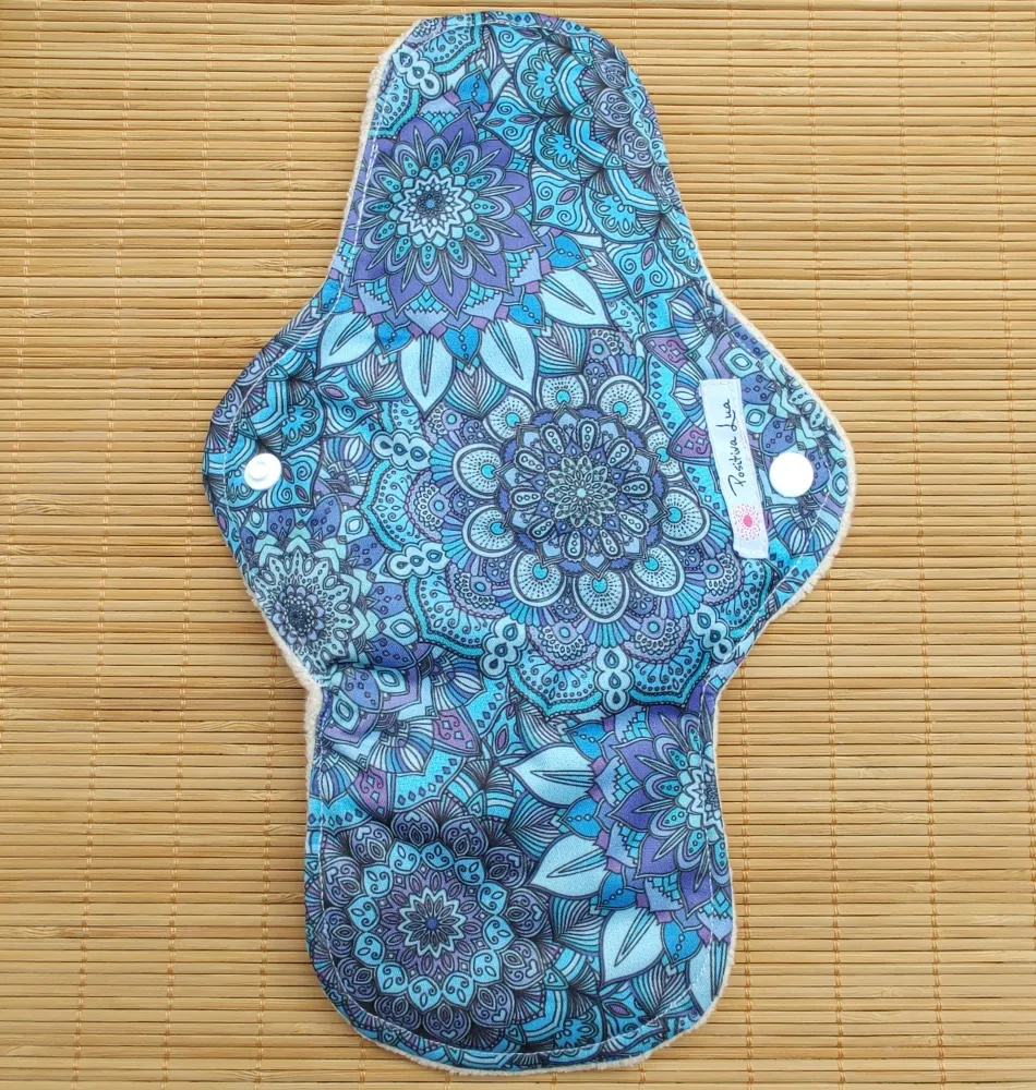 Absorvente Ecológico GG - AZUL MANDALA - Fluxo Muito Intenso Noturno Imagem