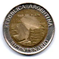 Argentina - 2010 - 1 Peso - Comemorativa Bicentenário - Mar Del Plata - UTG - C/ Danos