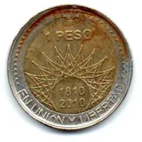 Argentina - 2010 - 1 Peso - Comemorativa Bicentenário - Mar Del Plata - UTG - C/ Danos - Foto 2