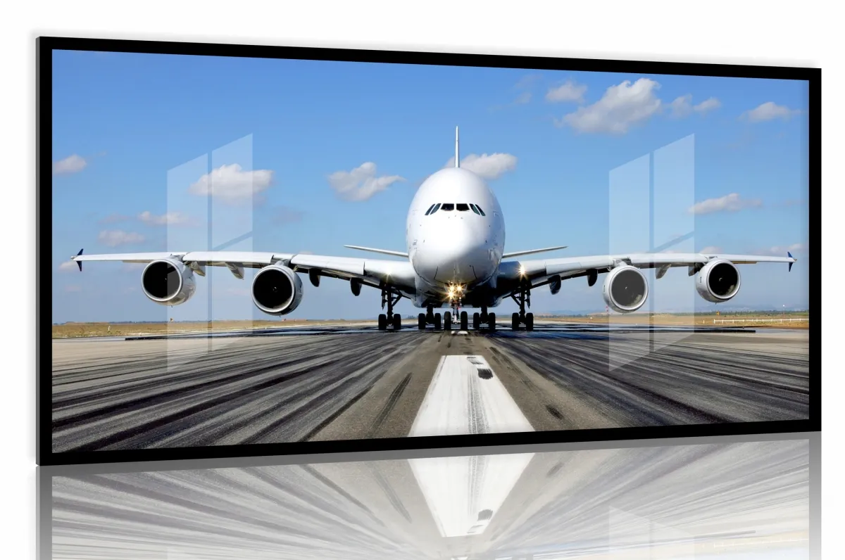 Quadro Decorativo Aeronave Comercial 130x60 Moldura Preta 2x2 cm Imagem