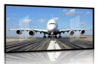 Quadro Decorativo Aeronave Comercial 130x60 Moldura Preta 2x2 cm