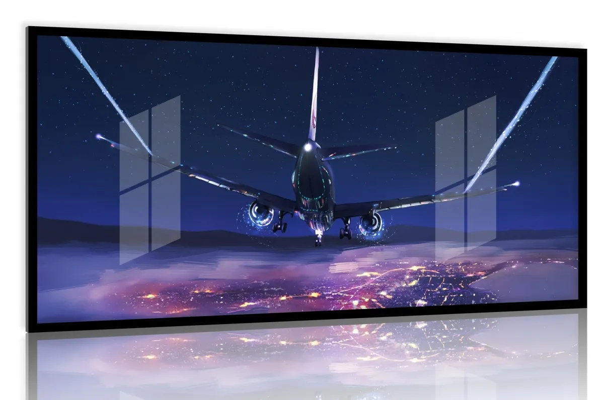 Quadro Decorativo Avião Comercial 130x60 Moldura preta 2x2 cm Imagem