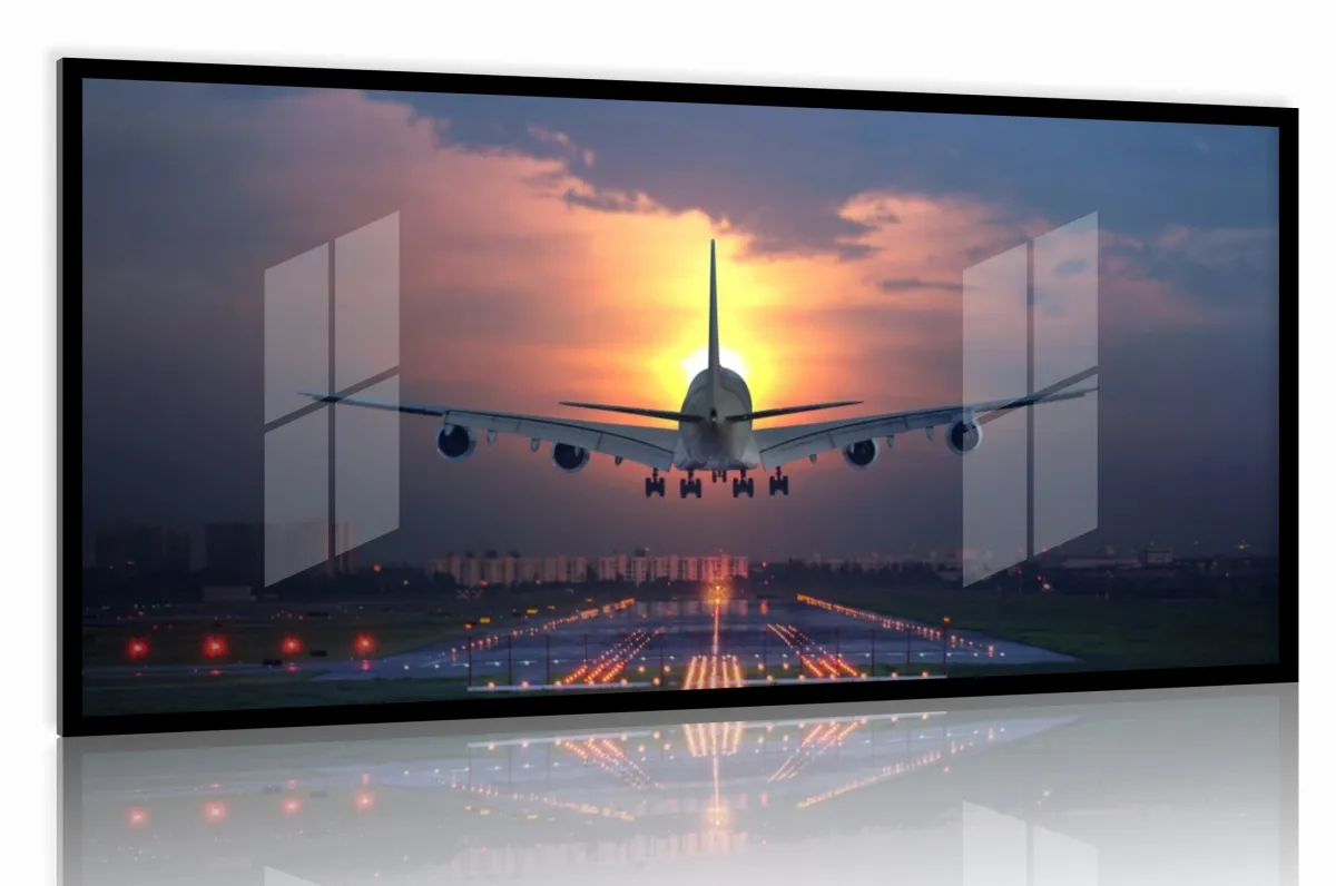 Quadro Decorativo Avião de Passageiros 130x60 Moldura preta 2x2 cm Imagem