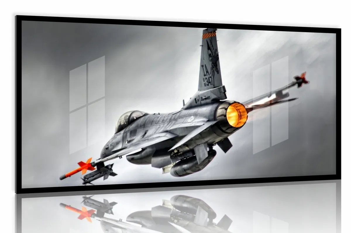 Quadro Decorativo Avião Tático 130x60 Moldura preta 2x2 cm Imagem