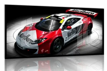 Quadro Decorativo Carro de Corrida Marlboro 130x60 com moldura preta 2x2 cm