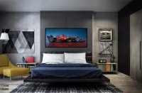Quadro Decorativo Carro F1 Ferrari Gp Miami Corrida Azul 130x60 Moldura preta 2x2 cm - Foto 5