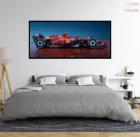 Quadro Decorativo Carro F1 Ferrari Gp Miami Corrida Azul 130x60 Moldura preta 2x2 cm - Foto 6