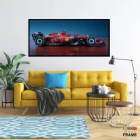 Quadro Decorativo Carro F1 Ferrari Gp Miami Corrida Azul 130x60 Moldura preta 2x2 cm - Foto 7