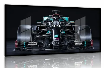 Quadro Decorativo Carro F1 Mercedes GP Corrida 130x60 Moldura preta 2x2 cm
