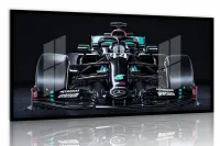 Quadro Decorativo Carro F1 Mercedes GP Corrida 130x60 Moldura preta 2x2 cm
