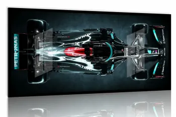Quadro Decorativo Carro F1 Mercedes Petronas Corrida 130x60 Moldura preta 2x2 cm