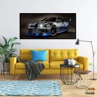 Quadro Decorativo Carro Nissan GTR  130x60 com moldura preta 2x2 cm - Foto 7