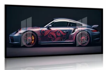Quadro Decorativo Carro Porsche Conceito 130x60 Moldura preta 2x2 cm