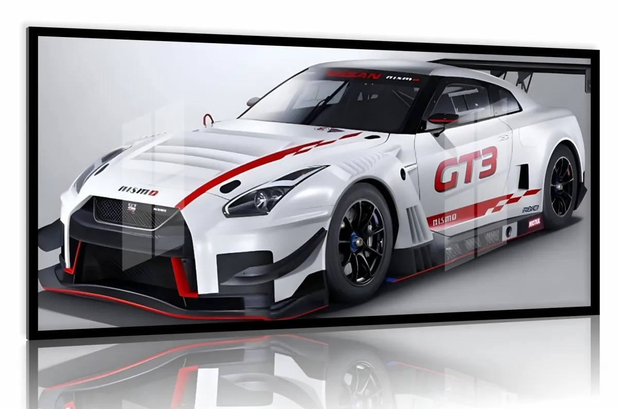 Quadro Decorativo Carro Sport Nissan GT3 130x60 Moldura preta 2x2 cm Imagem
