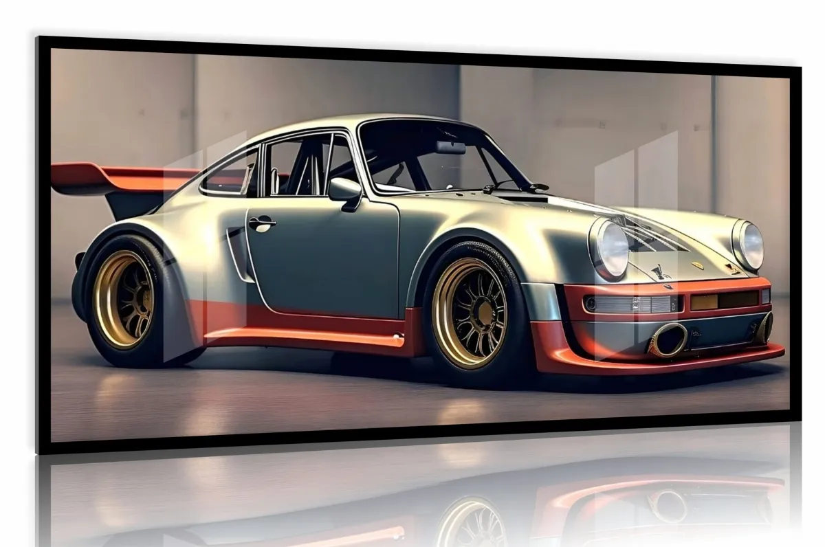 Quadro Decorativo Carro Super Porsche 130x60 Moldura preta 2x2 cm Imagem