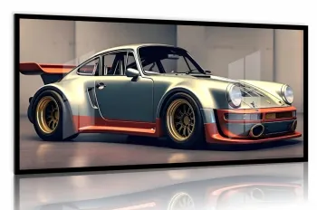 Quadro Decorativo Carro Super Porsche 130x60 Moldura preta 2x2 cm