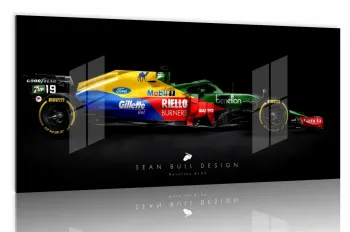 Quadro Decorativo F1 Benetton Corrida com Moldura 130x60 preta 2x2 cm