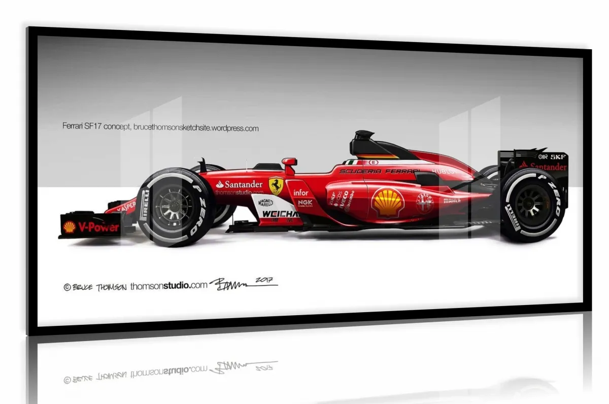 Quadro Decorativo F1 Escuderia Ferrari 130x60 Moldura preta 2x2 cm Imagem