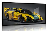 Quadro Decorativo MC Laren esportivo 130x60 Carro Moldura preta 2x2 cm