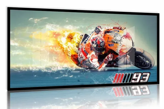 Quadro Decorativo Moto Esportiva Curvas 130x60 Moldura preta 2x2 cm Imagem