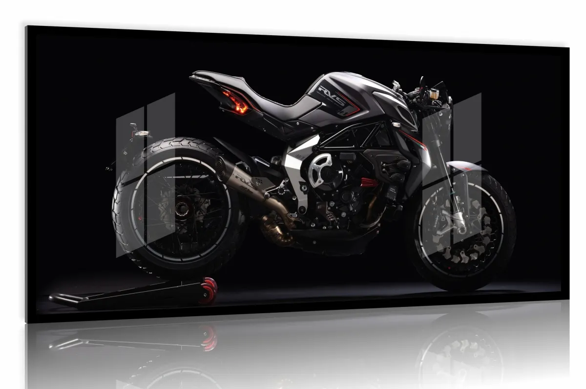 Quadro Decorativo Moto Esportiva Dinâmica 130x60 Moldura preta 2x2 cm Imagem