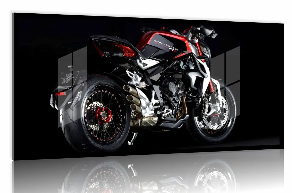 Quadro Decorativo Moto Esportiva Exposição 130x60 Moldura preta 2x2 cm Imagem