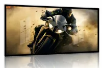 Quadro Decorativo Moto GP Ação 130x60 Moldura preta 2x2 cm