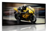 Quadro Decorativo Moto GP Competição 130x60 Moldura preta 2x2 cm