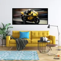 Quadro Decorativo Moto GP Competição 130x60 Moldura preta 2x2 cm - Foto 7
