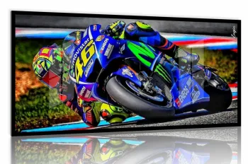 Quadro Decorativo Moto GP Exposição 130x60 Moldura preta 2x2 cm