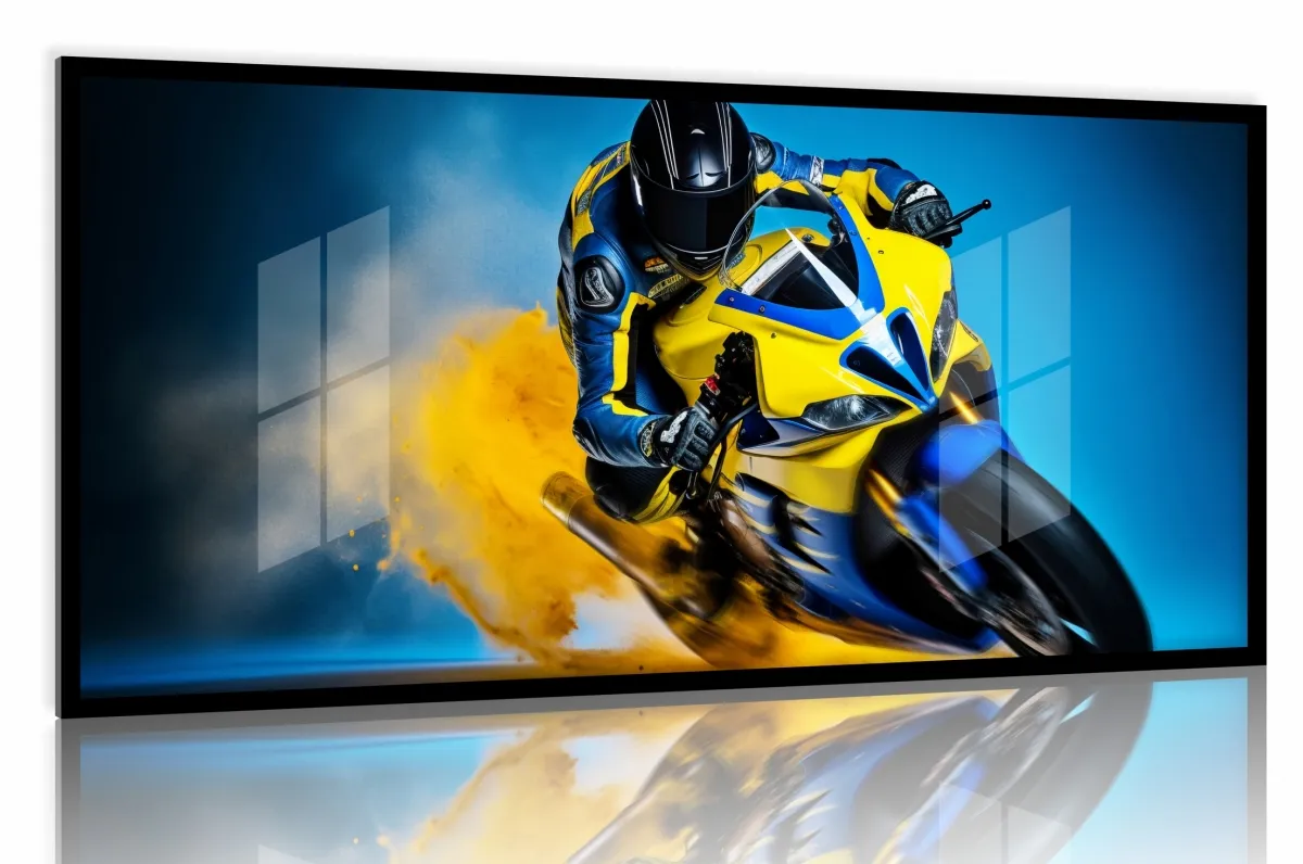 Quadro Decorativo Moto GP Performance 130x60 Moldura preta 2x2 cm Imagem