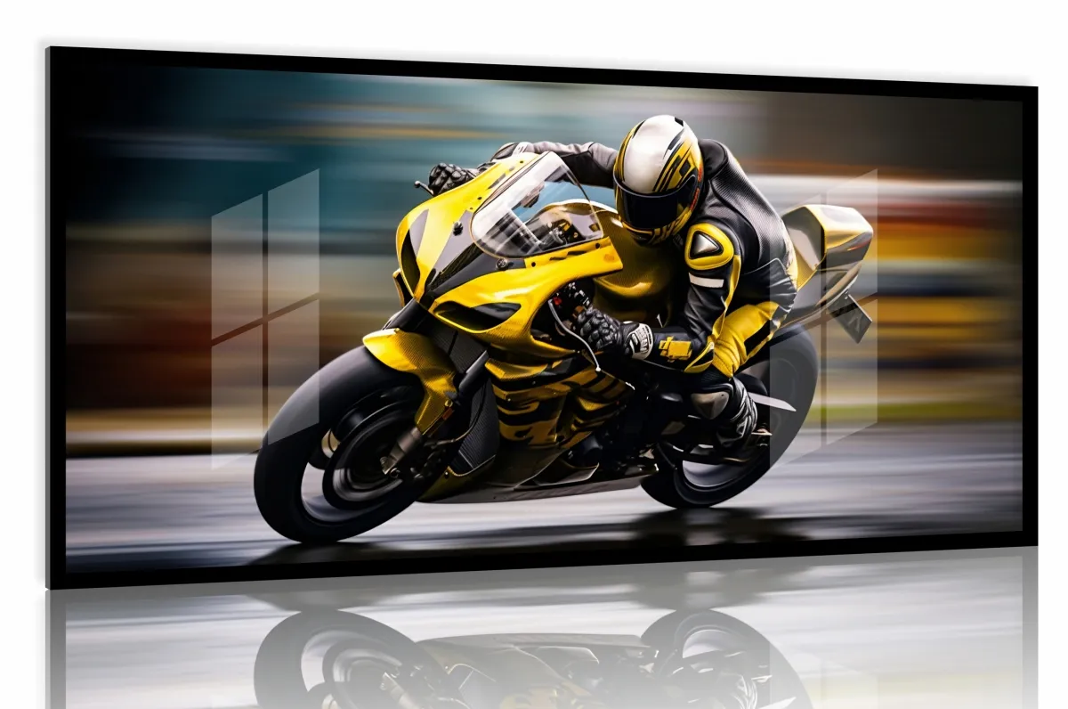 Quadro Decorativo Moto GP Pista 130x60 Moldura preta 2x2 cm Imagem