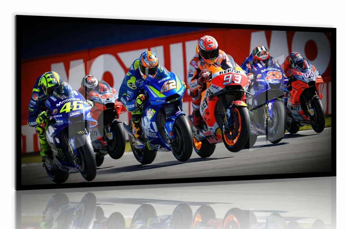 Quadro Decorativo Moto GP Sensação 130x60 Moldura preta 2x2 cm Imagem