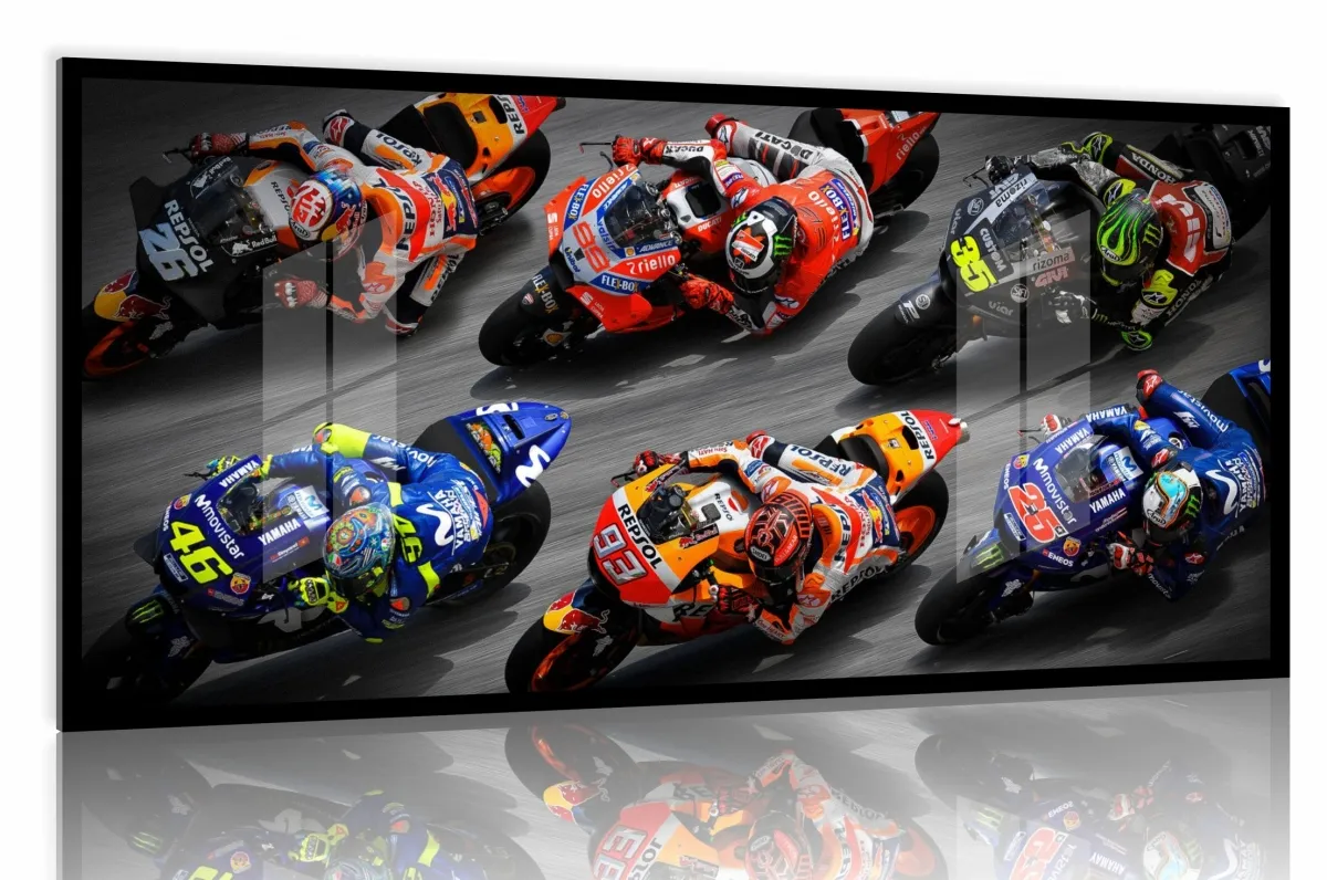 Quadro Decorativo Moto GP Técnica 130x60 Moldura preta 2x2 cm Imagem
