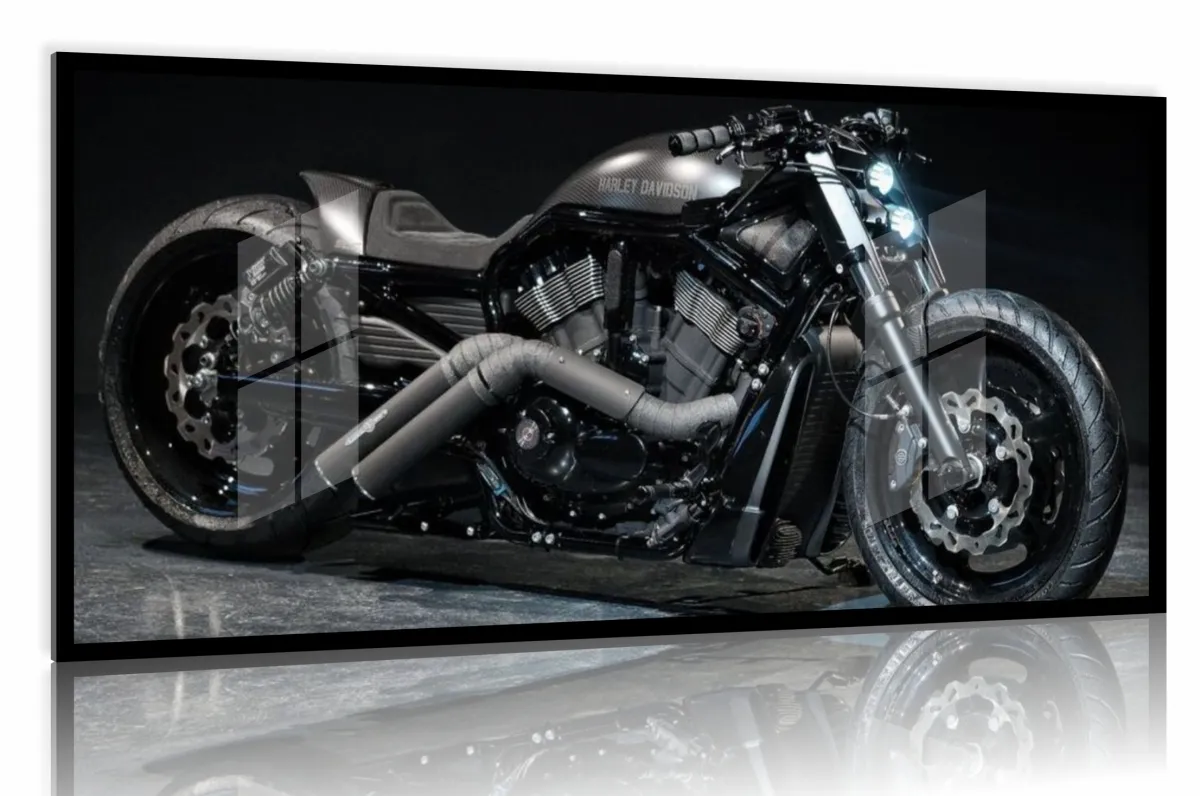 Quadro Decorativo Moto Harley Devidson 130x60 Moldura preta 2x2 cm Imagem