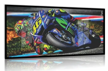 Quadro Decorativo Moto Valentino Rossi 46 130x60 Corrida Moldura preta 2x2 cm