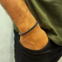 Bracelete de couro com terminais e fecho de prata - PUB100 - Foto 3