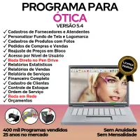 Programa para Ótica e Relojoalheria, Serviços, Vendas, Financeiro e Estatística v5.4 Plus — imagem principal