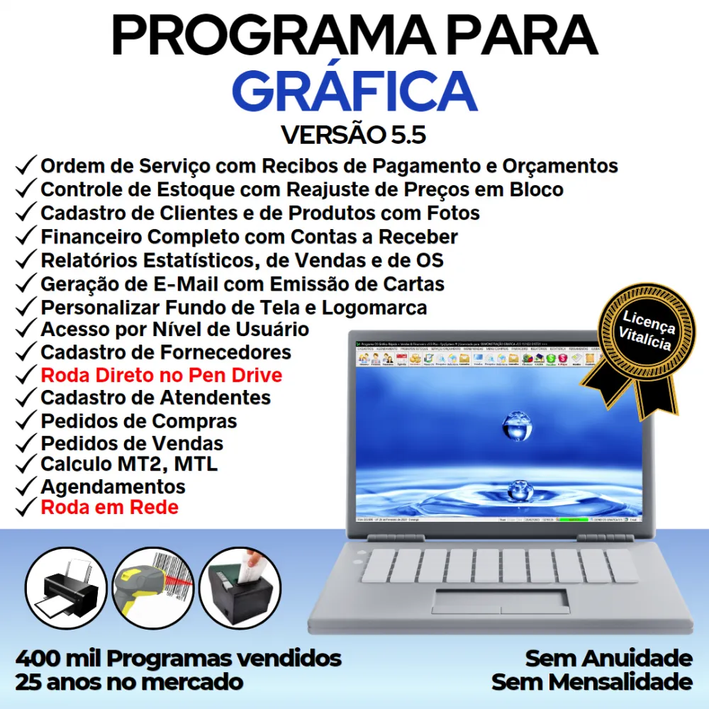 Programa Ordem de Serviço Grafica Rapida, Vendas, Estoque, Financeiro e Estatistica v5.5 Plus