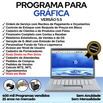 Programa Ordem de Serviço Grafica Rapida, Vendas, Estoque, Financeiro e Estatistica v5.5 Plus