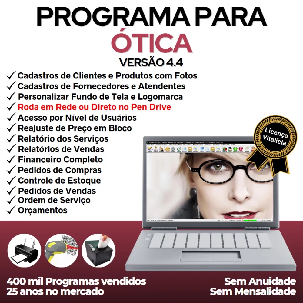Programa para Ótica e Relojoalheria Vendas + Financeiro v4.4