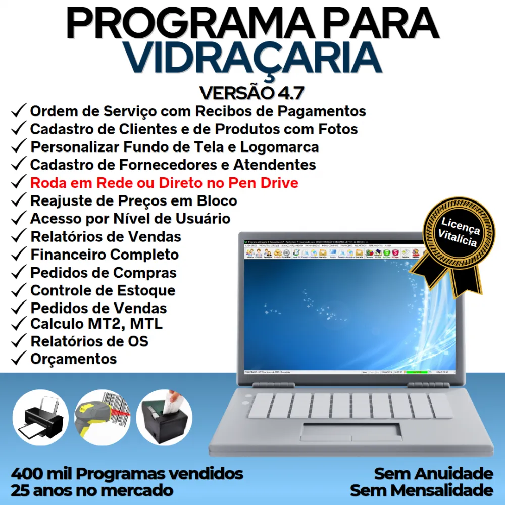 Programa OS Vidraçaria e Esquadrias com Vendas e Financeiro v4.7