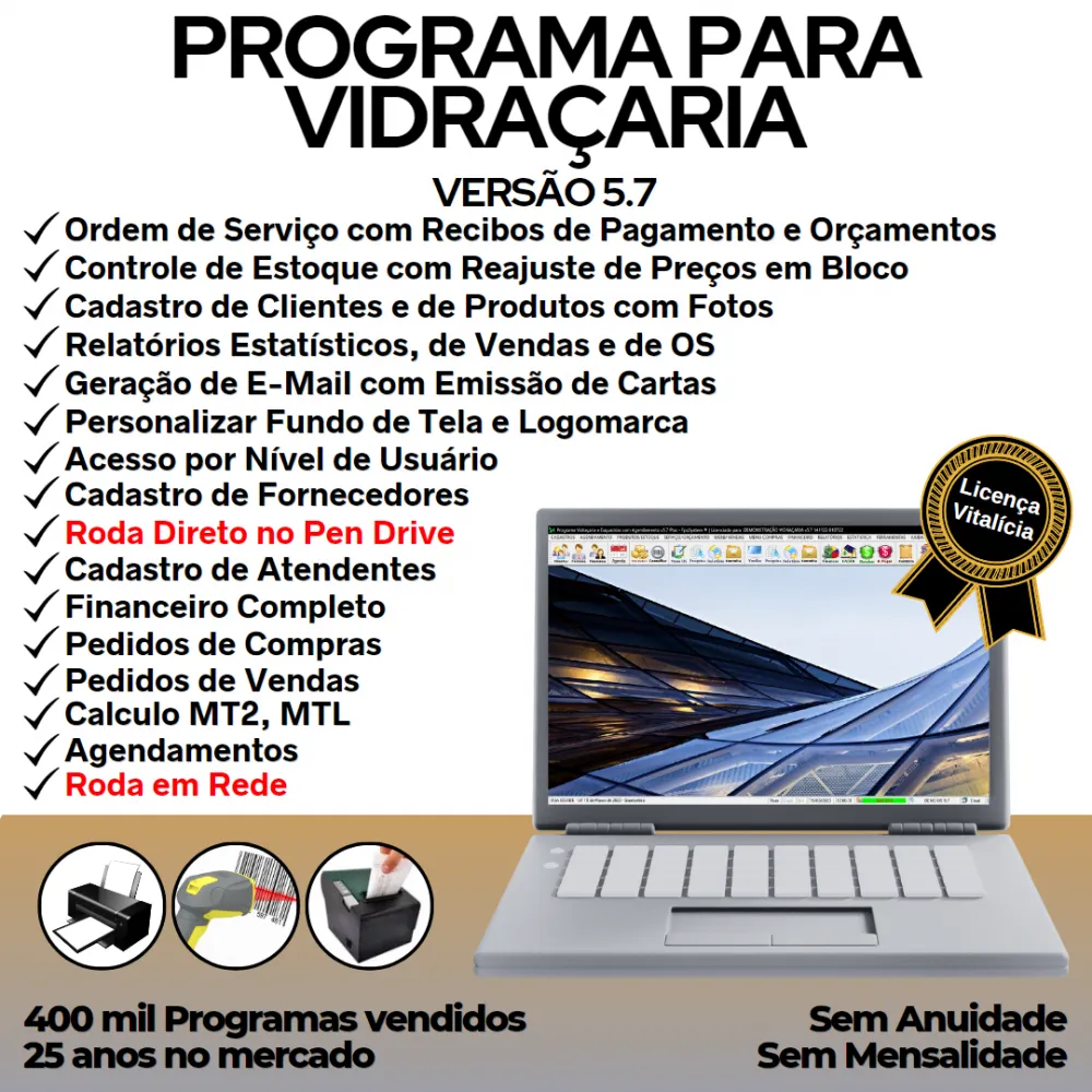 Programa OS Vidraçaria e Esquadria com Vendas, Financeiro e Agendamento v5.7 Plus