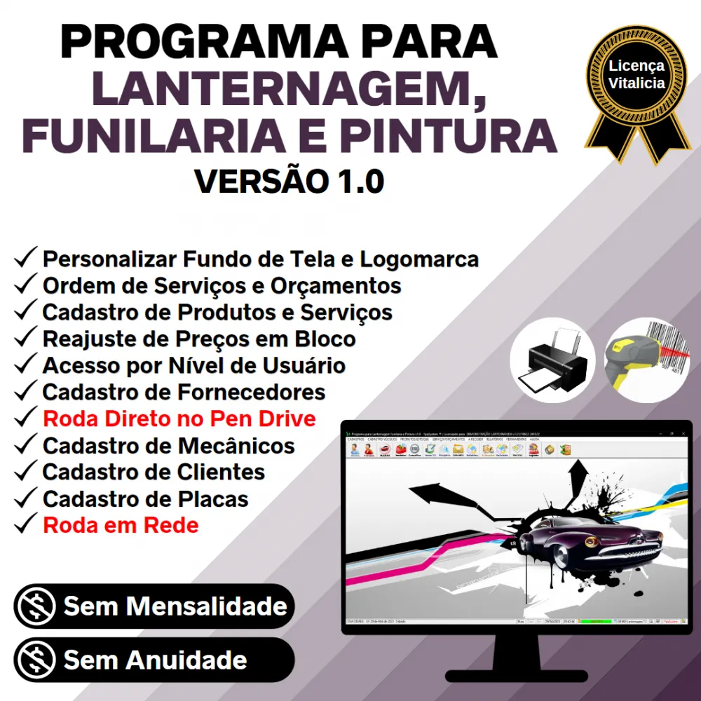Programa para Lanternagem, Funilaria, Pintura e Serviços v1.0